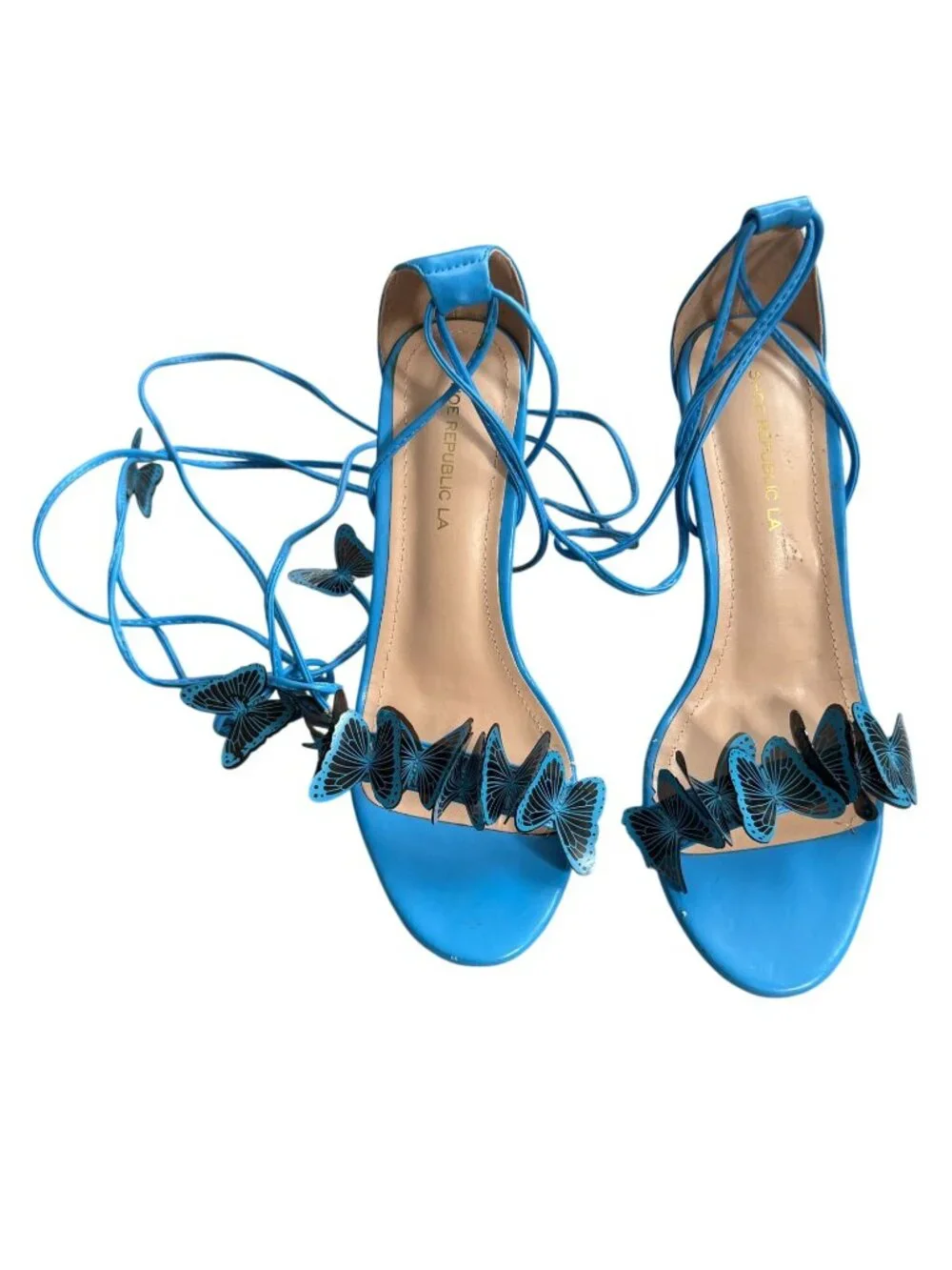 SHOE REPUBLIC LA Blue Butterfly Lace Up Sandals Heels Size 9